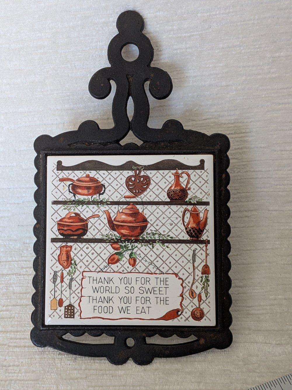 Vintage Cast Iron Ceramic Tile Kitchen Trivet- Made In Japan 1970's